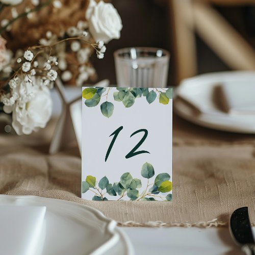 Eucalyptus branch wedding table number