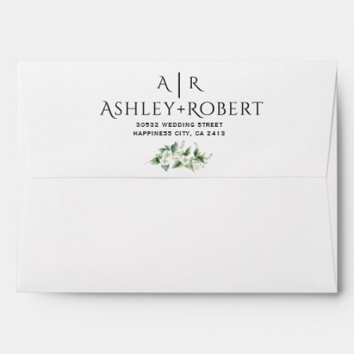 Eucalyptus branch with white flowers wedding envelope