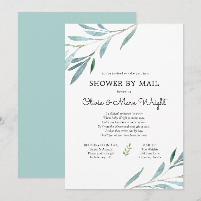 Eucalyptus Branches Baby Shower by Mail Invitation (Front/Back)