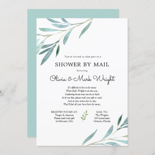 Eucalyptus Branches Baby Shower by Mail Invitation