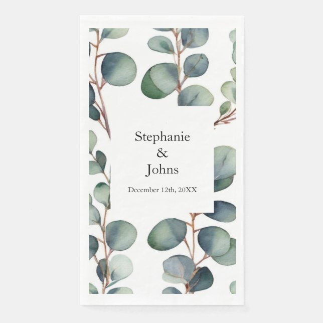 Eucalyptus Branches Dusty Blue Greenery Wedding Paper Guest Towels (Front)