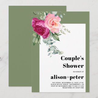 Eucalyptus branches, flowers couple's shower invitation