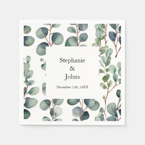 Eucalyptus Branches Green Dusty Blue Artsy Wedding Napkins