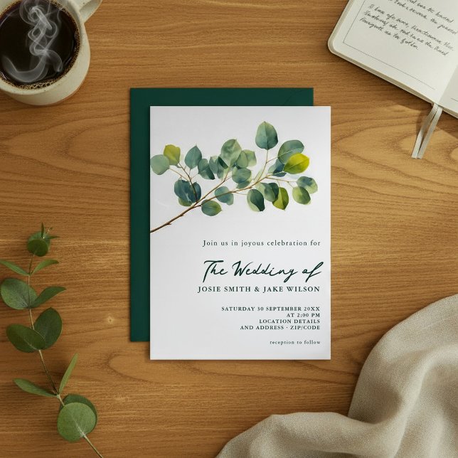 Eucalyptus branches green leaves wedding invitation (Eucalyptus branches green leaves wedding invitation.)