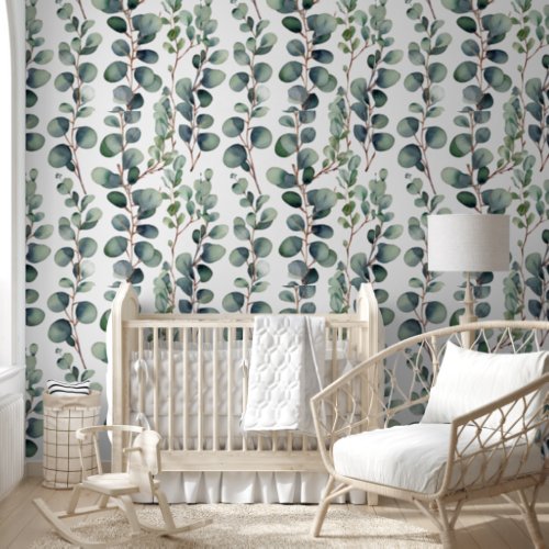 Eucalyptus Branches Greenery White Elegant Trendy Wallpaper