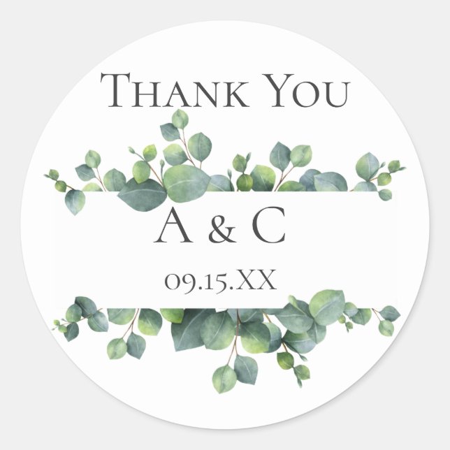 Eucalyptus Branches Personalized Favor Classic Round Sticker (Front)