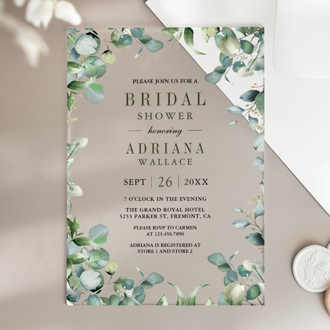 Eucalyptus Bridal Shower Acrylic Invitations (Creator Uploaded)