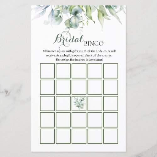 Eucalyptus Bridal Shower Bingo Game 