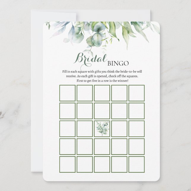 Eucalyptus Bridal Shower Bingo Game Invitation (Front)