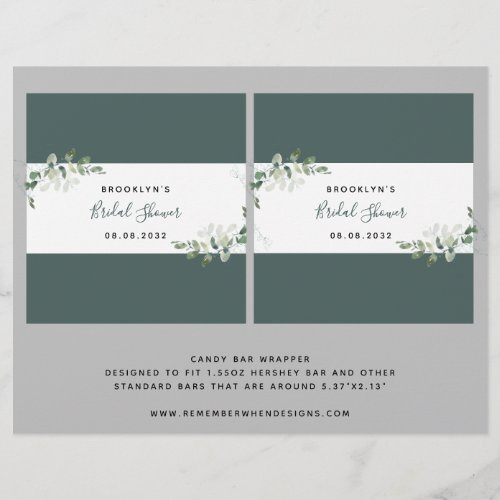 Eucalyptus Bridal Shower Candy Bar Wrapper