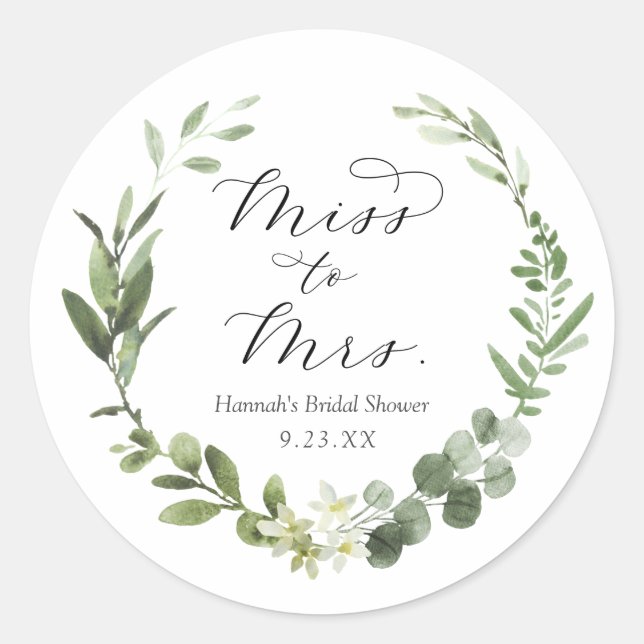 Eucalyptus Bridal Shower Classic Round Sticker (Front)
