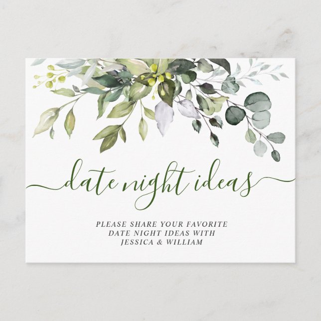 Eucalyptus Bridal Shower Date Night Idea Card (Front)