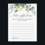 Eucalyptus Bridal Shower Date Night Ideas Card<br><div class="desc">For further customization,  please click the "customize further" link and use our design tool to modify this template. 
If you need help or matching items,  please contact me.</div>
