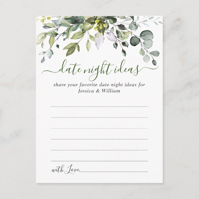 Eucalyptus Bridal Shower Date Night Ideas Card (Front)