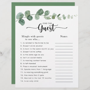 Eucalyptus Bridal Shower Find the Guest Game