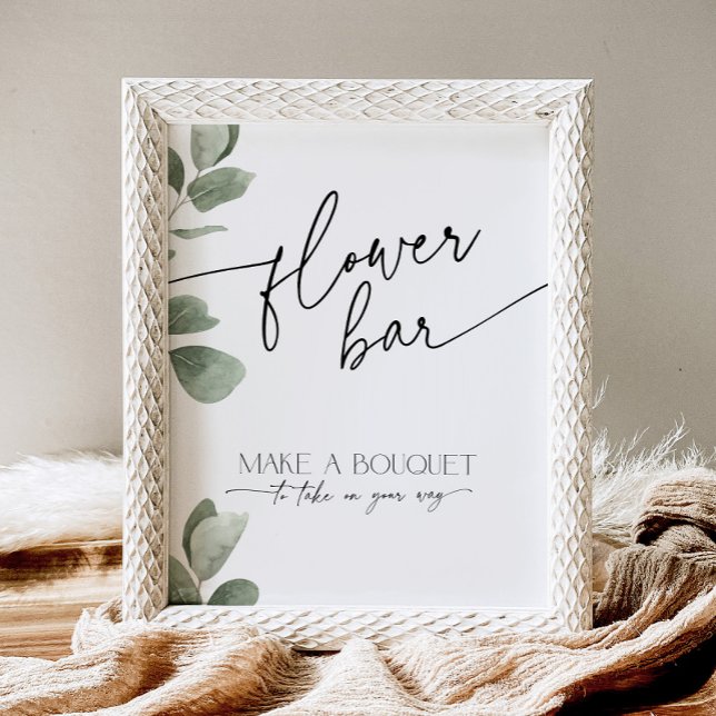 Eucalyptus Bridal Shower Flower Bar Bouquet Favors Pedestal Sign (Creator Uploaded)