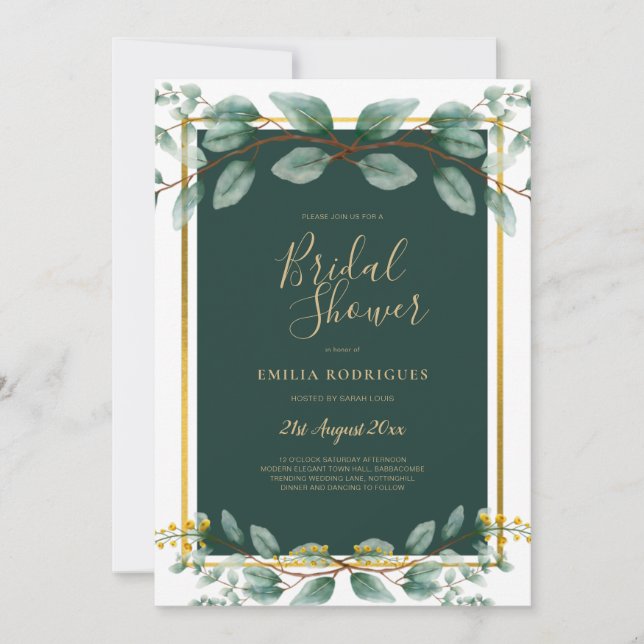 Eucalyptus BRIDAL SHOWER Greenery Gold QR Code Inv Invitation (Front)