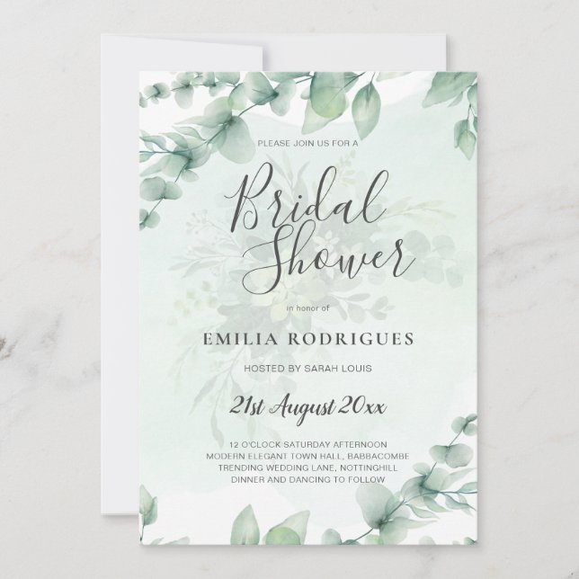 Eucalyptus BRIDAL SHOWER Greenery Gold QR Code Invitation (Front)