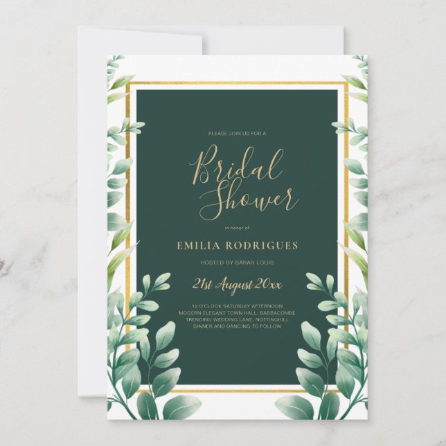 Eucalyptus BRIDAL SHOWER Greenery Gold QR Code Invitation (Front)