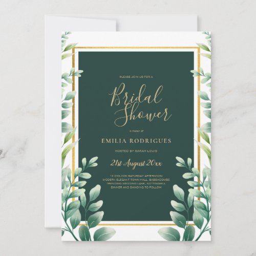 Eucalyptus BRIDAL SHOWER Greenery Gold QR Code Invitation