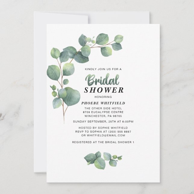 Eucalyptus Bridal Shower Greenery Succulent Invitation (Front)