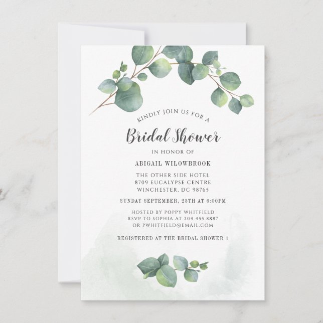 Eucalyptus Bridal Shower Greenery Succulent Invitation (Front)