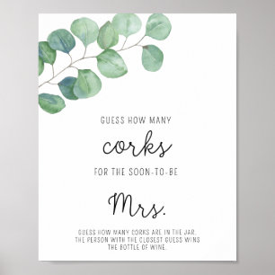 Eucalyptus - Bridal Shower Guess How Many Corks Poster