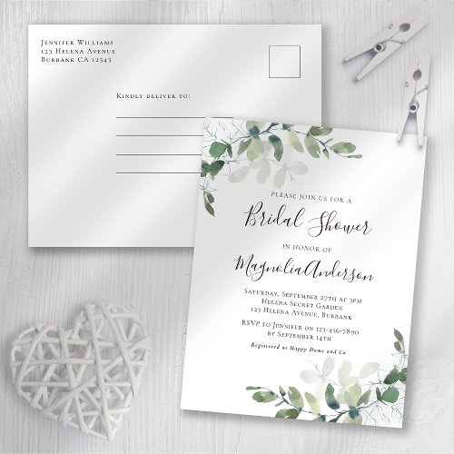 Eucalyptus Bridal Shower Invitation Postcard