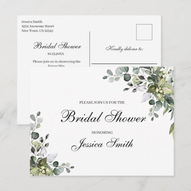 Eucalyptus Bridal Shower Invitation Postcard (Front/Back)