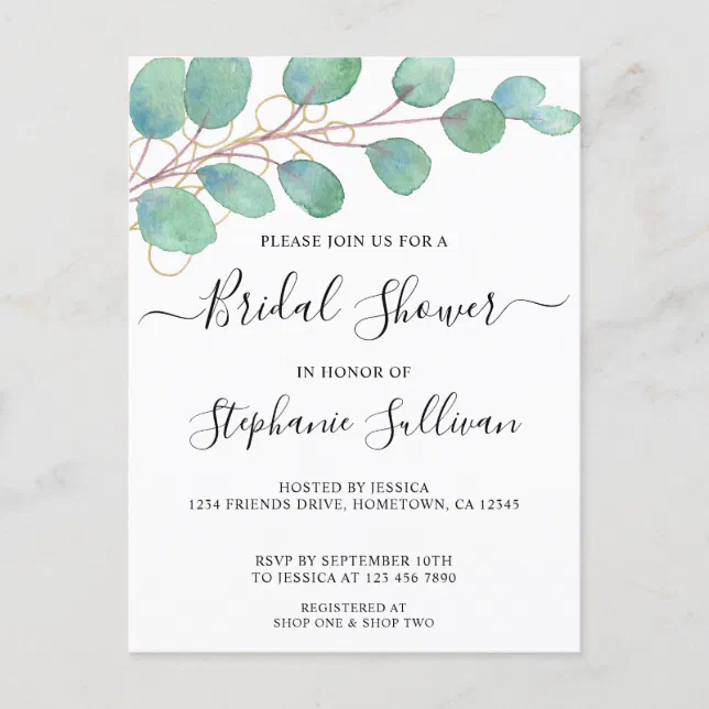 Eucalyptus Bridal Shower Invitation Postcard Zazzle