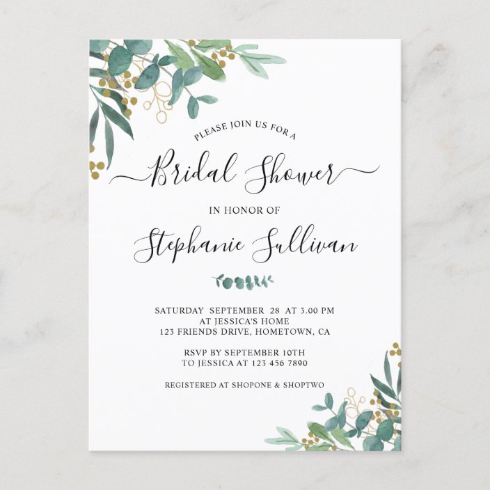 Eucalyptus Bridal Shower Invitation Postcard