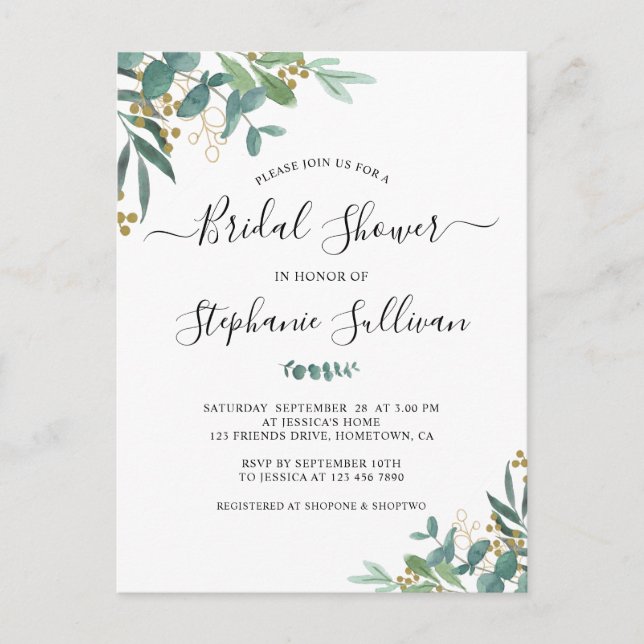 Eucalyptus Bridal Shower Invitation Postcard (Front)