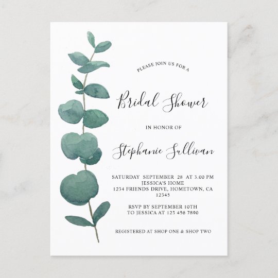 Eucalyptus Bridal Shower Invitation Postcards.