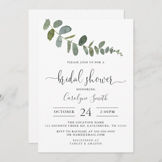 Eucalyptus Bridal Shower Invitation Template (Front/Back)