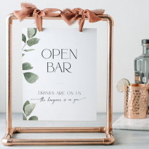 Eucalyptus Bridal Shower Open Bar Drinks Are on Us Pedestal Sign