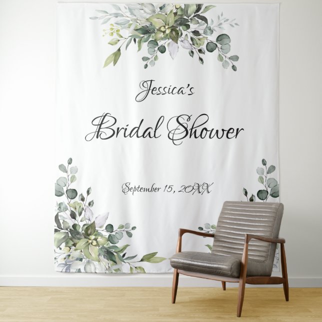 Eucalyptus Bridal Shower Photo Background Tapestry (In Situ)
