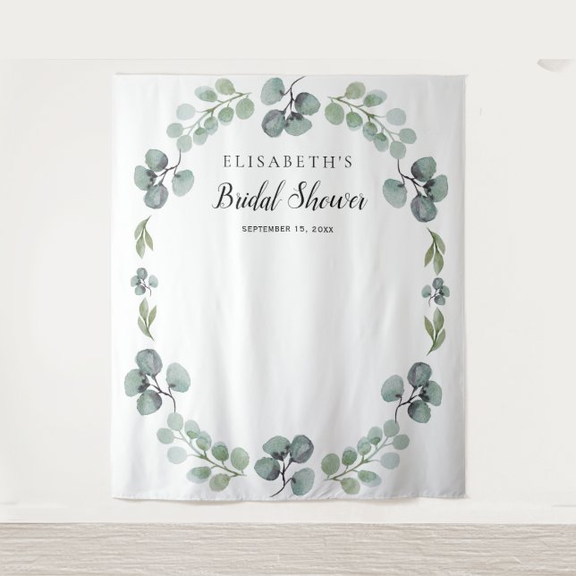 Eucalyptus bridal shower photo booth prop backdrop (Front)