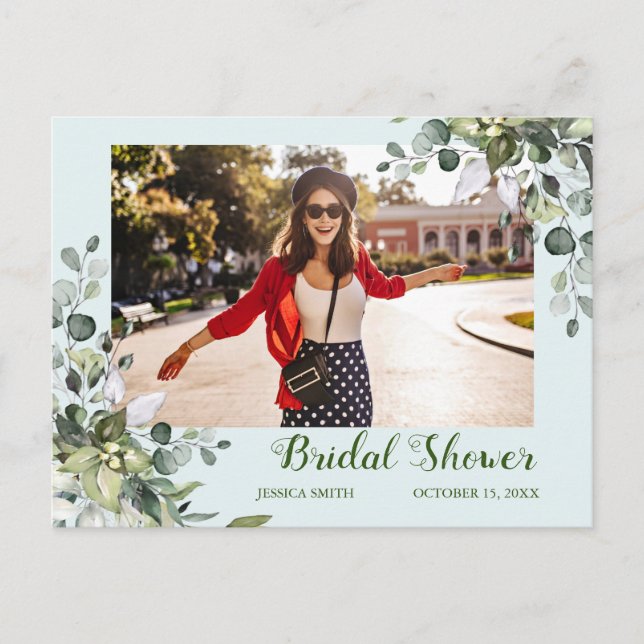 Eucalyptus Bridal Shower PHOTO Invitation Postcard (Front)