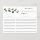 Eucalyptus Bridal Shower Recipe card