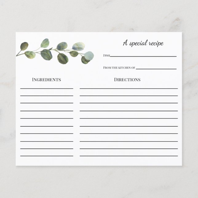 Eucalyptus Bridal Shower Recipe card (Front)