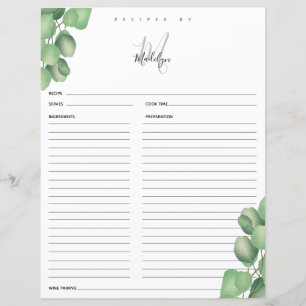 Eucalyptus Bridal Shower Recipe Card