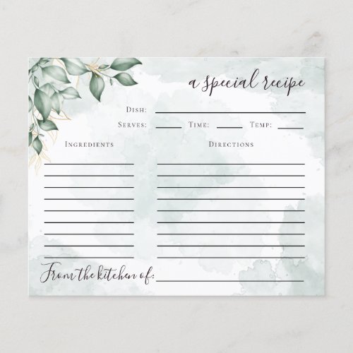Eucalyptus Bridal Shower Recipe Card