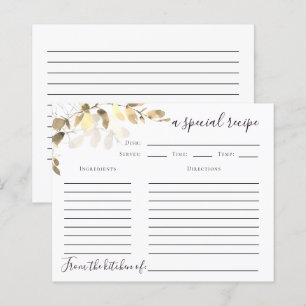 Eucalyptus Bridal Shower Recipe Card   Gold