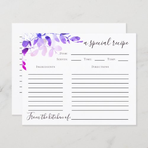 Eucalyptus Bridal Shower Recipe Card  Purple