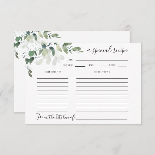 Eucalyptus Bridal Shower Recipe Card with Poem