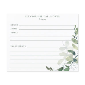 Eucalyptus Bridal Shower Recipe Cards