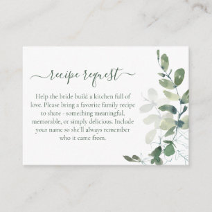 Eucalyptus Bridal Shower Recipe Request  Enclosure Card