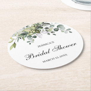 Eucalyptus Bridal Shower Round Paper Coaster