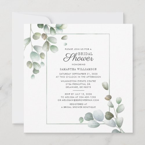 Eucalyptus Bridal Shower Script Greenery Foliage Invitation