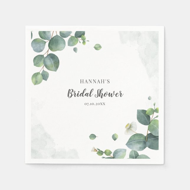 Eucalyptus Bridal Shower Script Paper Napkins (Front)